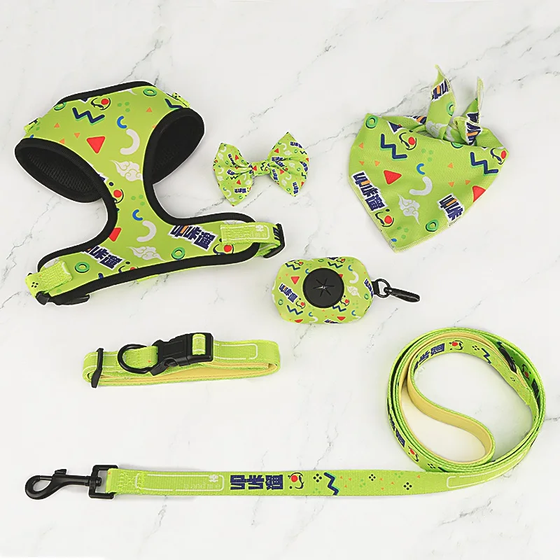 

Manufacturer Custom leash and collar set Adjustable neoprene dog harness bowtie dog 7 pcs Set