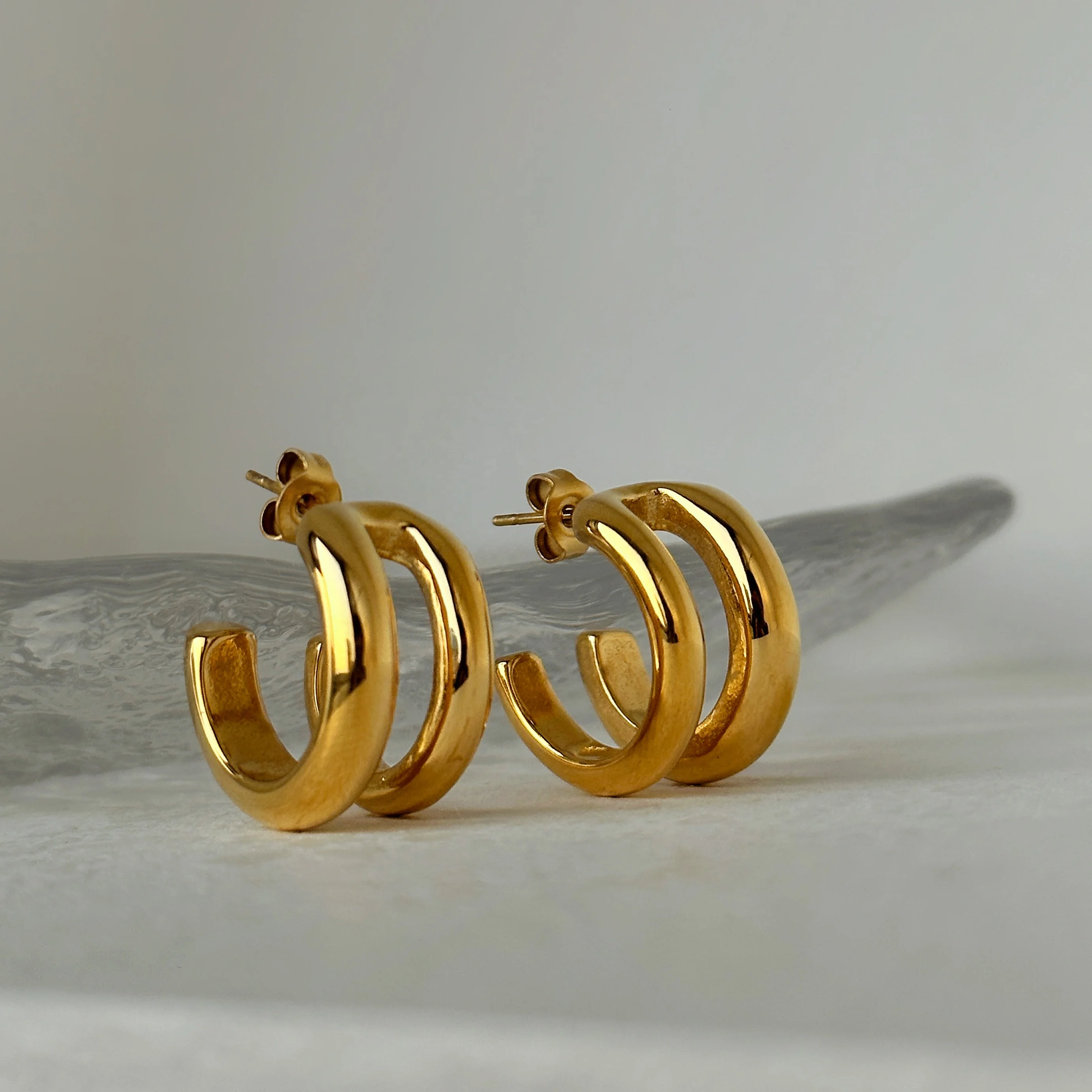 

2024 Dazan Summer 18k Gold Plated Unique Hypoallergenic Stainless Steel Scandinavian Minimalist Double Polished Earrings Women