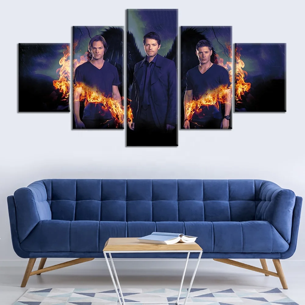

5 Piece Famous Tv Series Supernatural Poster Dean Sam Picture Prints Canvas Wall Painting Room Decoration Wall Art, Multiple colours
