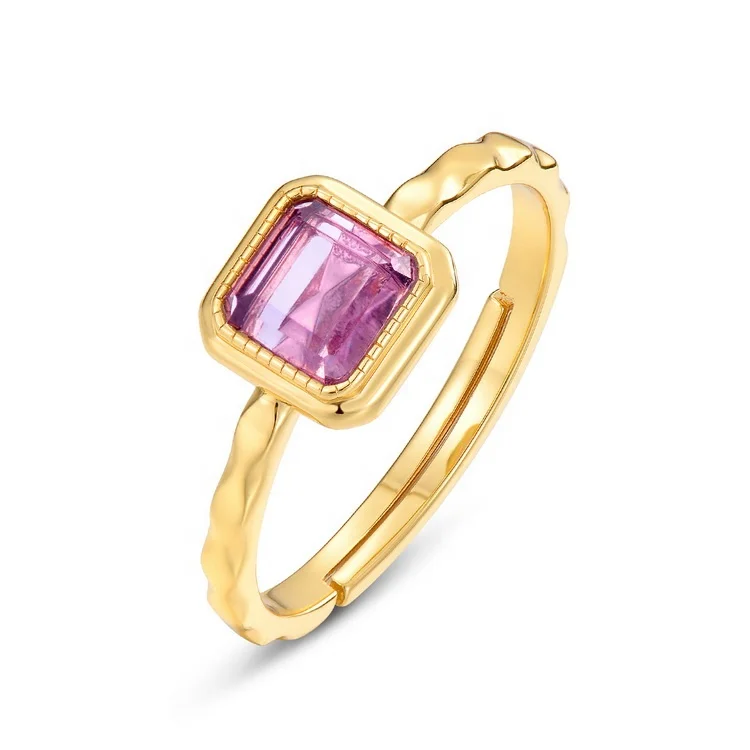 

925 sterling silver square amethyst ring wholesale trendy adjustable engagement wedding gemstone ring