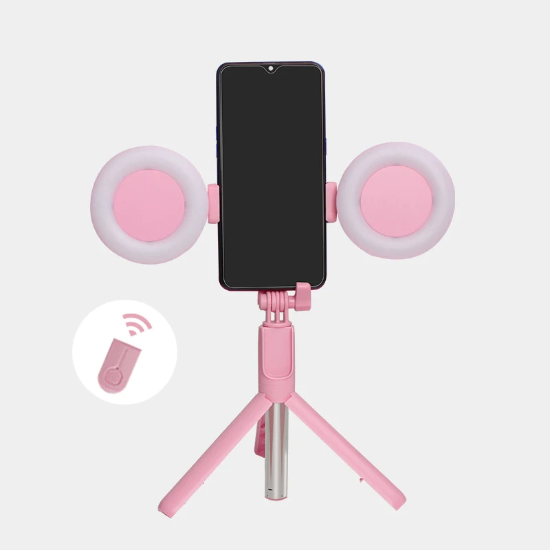 

With Blue tooth Remote Tripod/LED Ring Fill Light for Live Cell Phone Smart Shooting Selfi Stick Blue tooth Tripod 3 in 1, Black, pink