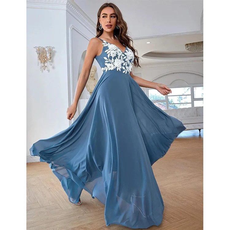 

New style bluey clothes Chiffon Blue Lace High Waist plus Size big swing Sun Beach Party Wearing flower girls' dresses
