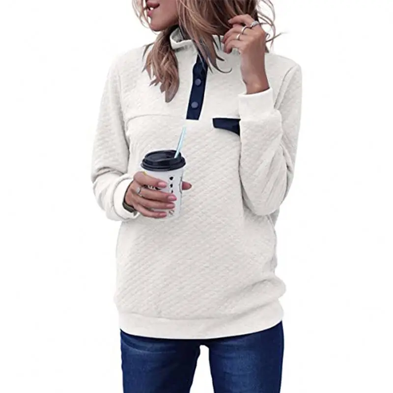 

Clothing Wholesaler Female Stand Collar Cotton Blend Casual Sweat Shirt Femme, White, black, pink, light gray, dark gray, navy blue, wine red