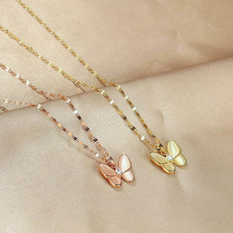 

Factory Wholesale Popular Women Jewelry Stainless Steel Butterfly Necklace, Gold, rose gold