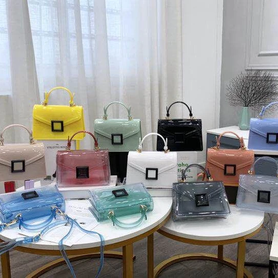 

Hot selling lady candy purse trend small square bag shoulder silicone female bag clear handbags for women colorful jelly handbag, Black,white,yellow,green,pink,blue