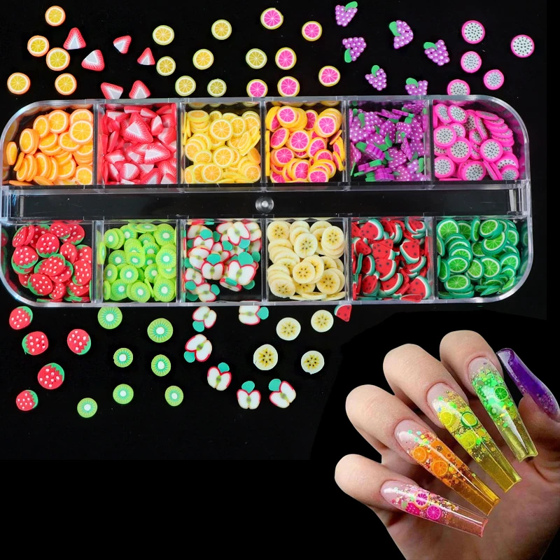 

Wholesale Price Soft Clay Fruit Slice package Multi-Series Mixed Nail Art Charms DIY Patch 3D Mixed Fruit Slice, Colorful