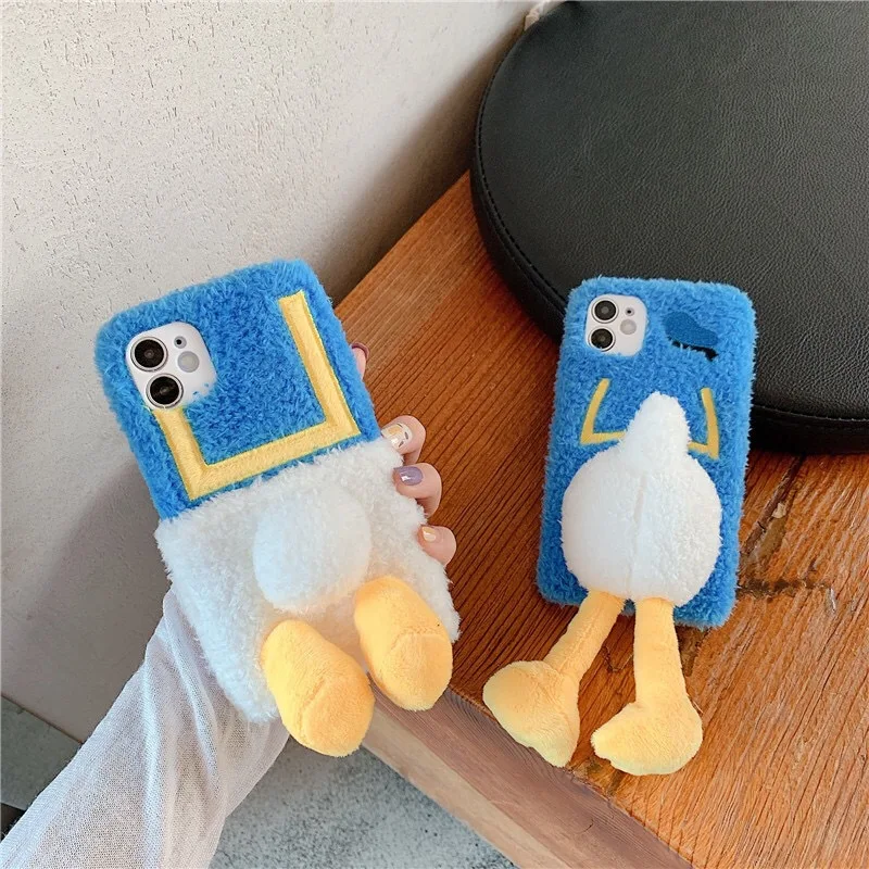 

Cartoon Duck Fur Cases For iPhone 12, Laudtec Fur Plush Duck Tail Designers Warm Soft Plush Phone Cover For iPhone 12 Pro Max//