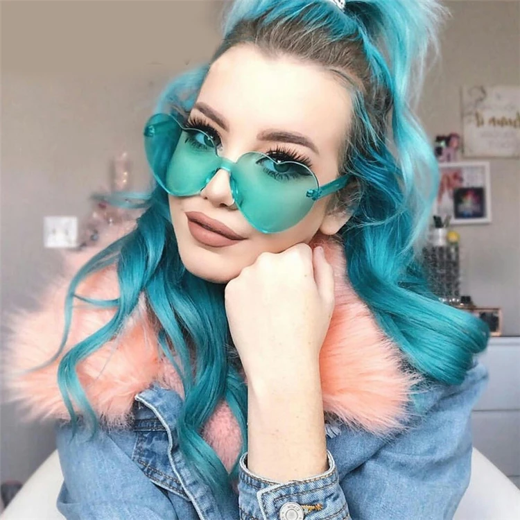 

2021 Europe and America love sunglasses transparent jelly glasses fashion Siamese sunglasses personality heart shaped sunglasses