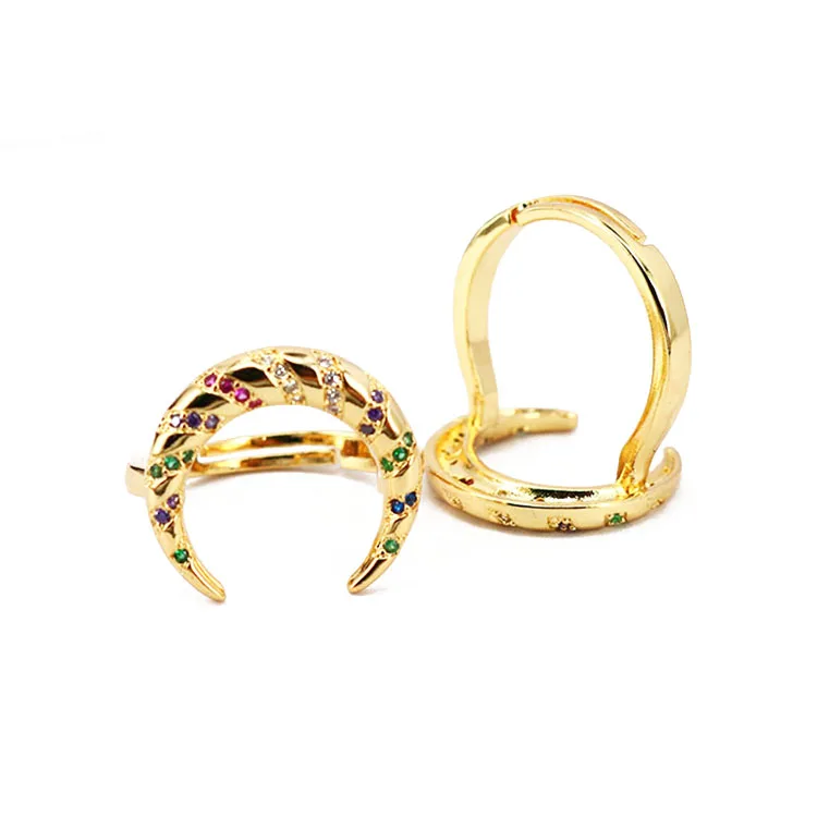 

RM1167 Wholesale gold plated cz micro pave crescent moon everyday finger rings for ladies women