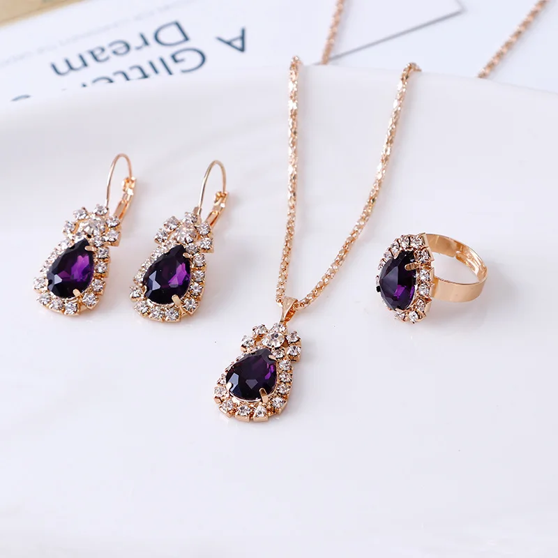 

Wholesale Gemstone Crystal Diamond Pendant Necklace Earrings Ring Necklace Jewelry Set