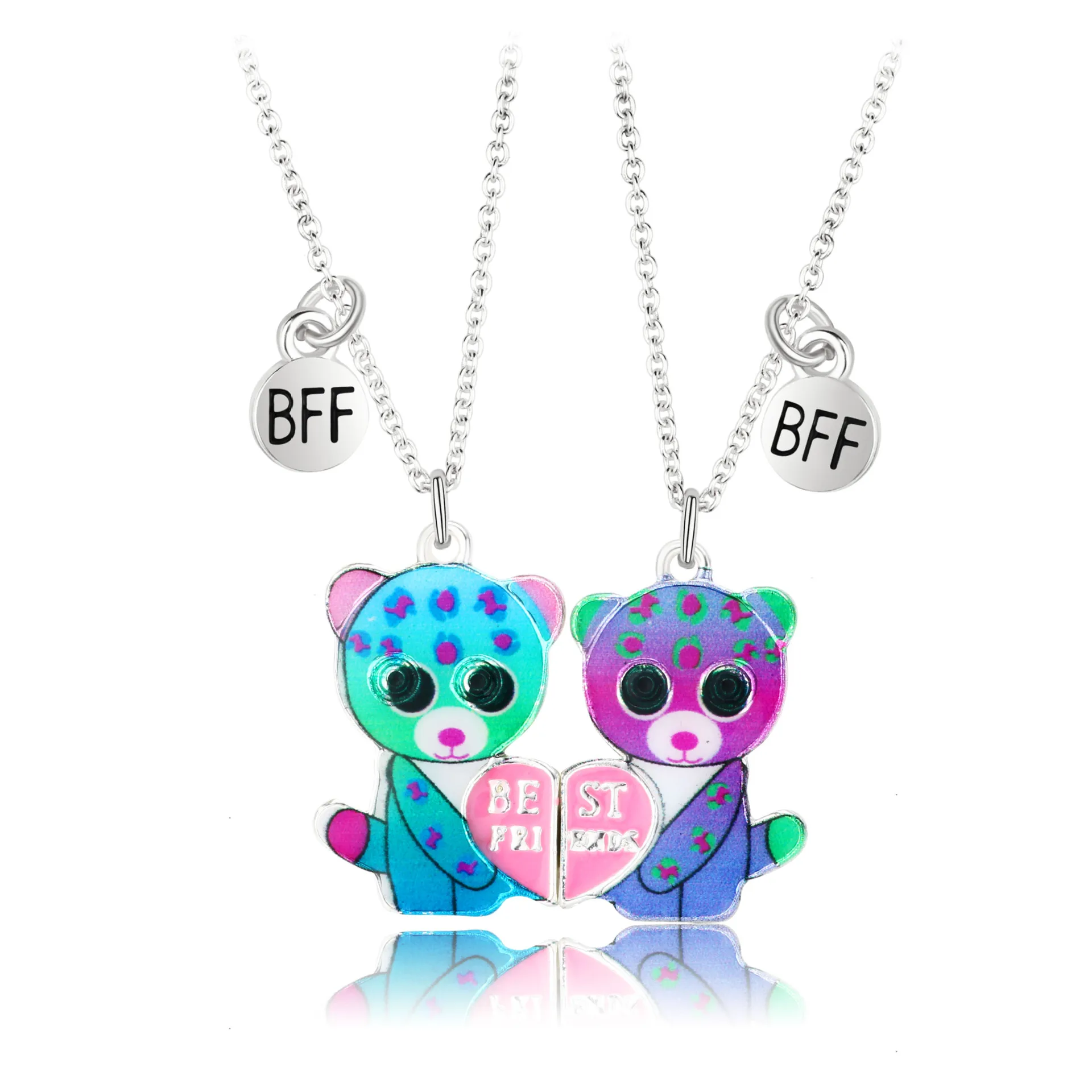 

2023Fashion Girls Necklace Enamel Cat Best Friend BFF Separable Necklace Children Jewelry For Party Gift