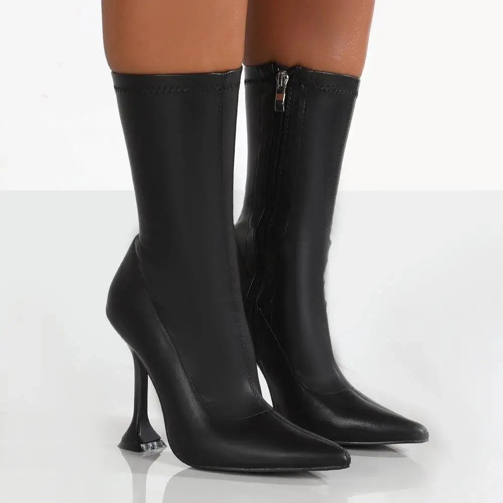 

2021 Elegant Custom Women Brown Snake Leather Stiletto High Heels Pointed Boots, Customized color