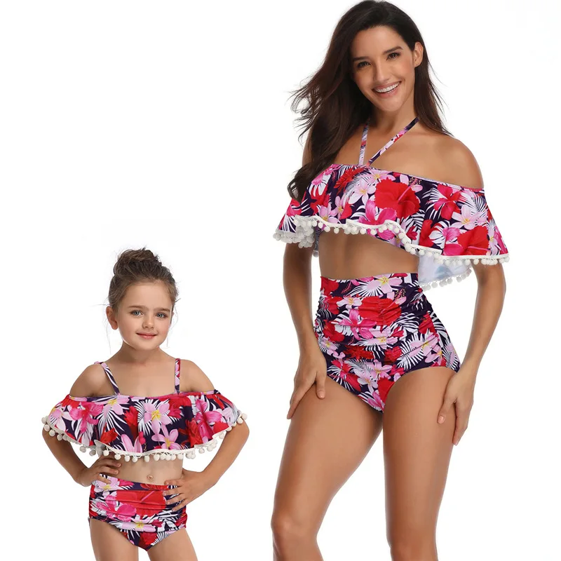 

Matching Family Mother Girl Bikini 2020 Swimsuit Flora Print Women Beachwear Children Baby Kid Beach Swimwear biquini infantil