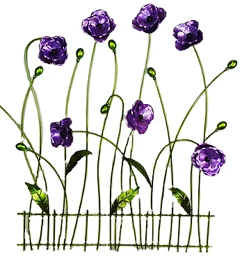 Matel purple flowers on fence metal wall art flower wall art