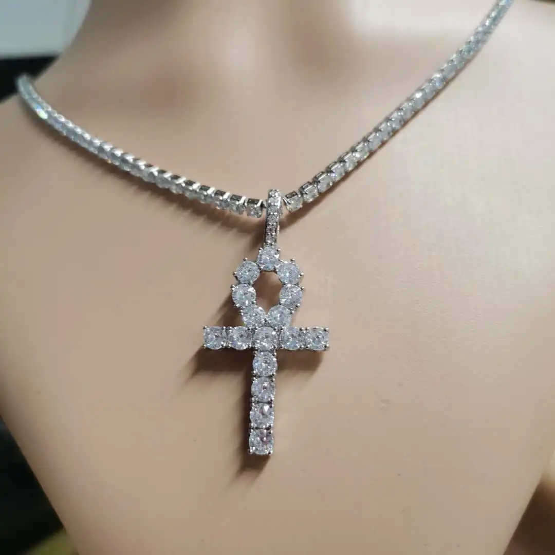 

LUOXIN Sterling Tennis Chain Zirconia Cross Pendant Necklace Hiphop Charmjewelry Silver Latest Necklace Designs Link Chain Brass