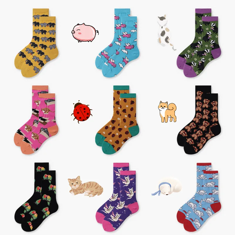

XIANGHUI 2020 Wholesale Custom Funny Dress Jacquard Fashion Cute Animal Cartoon Tube Cotton Crew Socks For Women