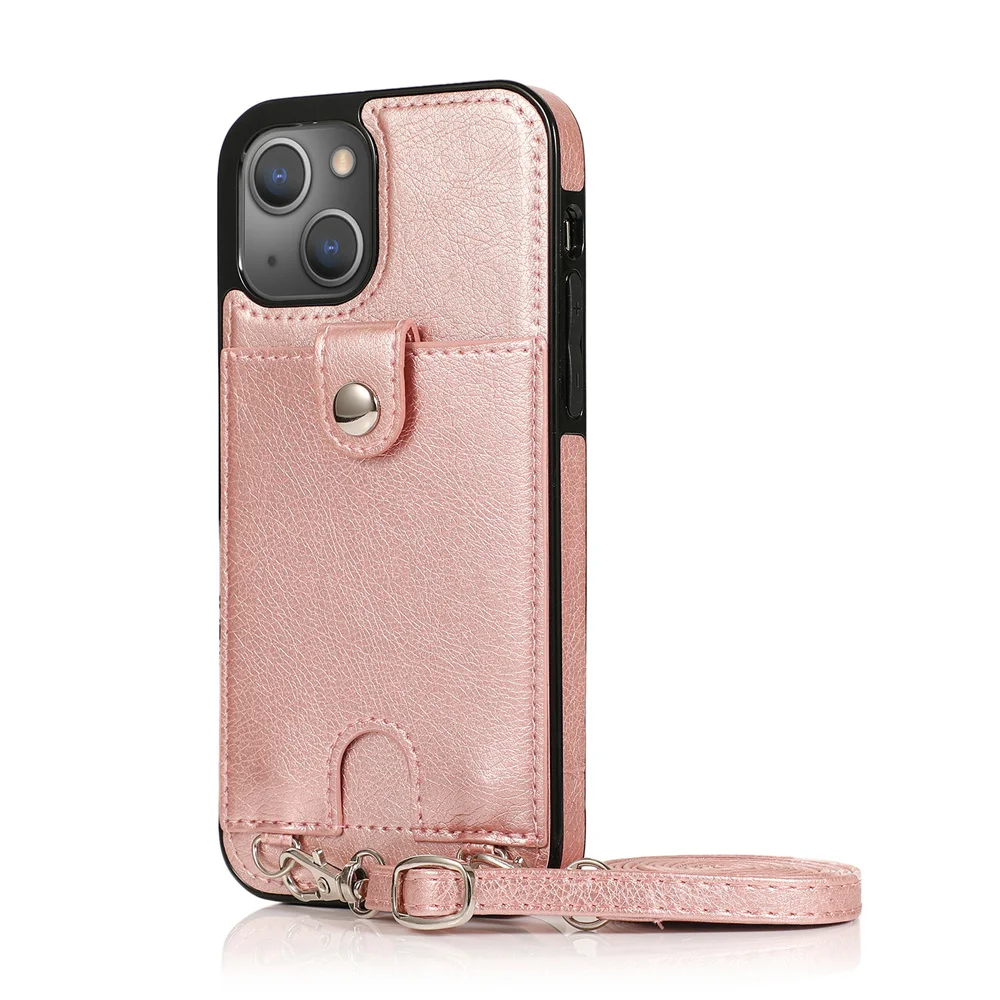 

New Cover Case with Card Slot Holder Wallet Leather Strap Crossbody Lanyard Phone Case For iPhone 13 12 11 Pro max