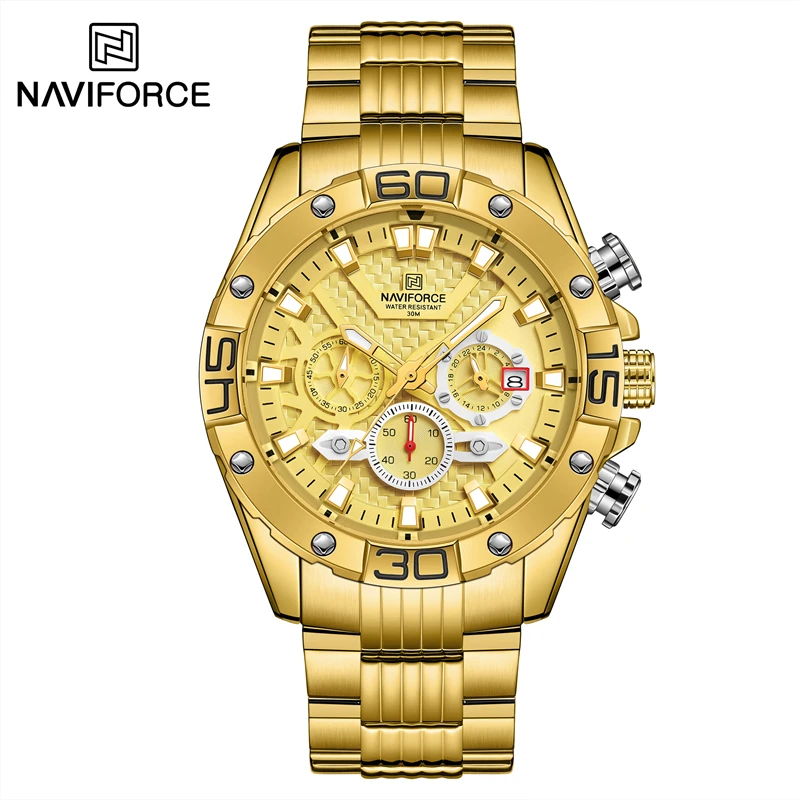 

NAVIFORCE Men's Watches 2021 Luxury Gold Business Classic Quartz Clock Analog Chronograph Sport Waterproof Steel Band Wristwatch