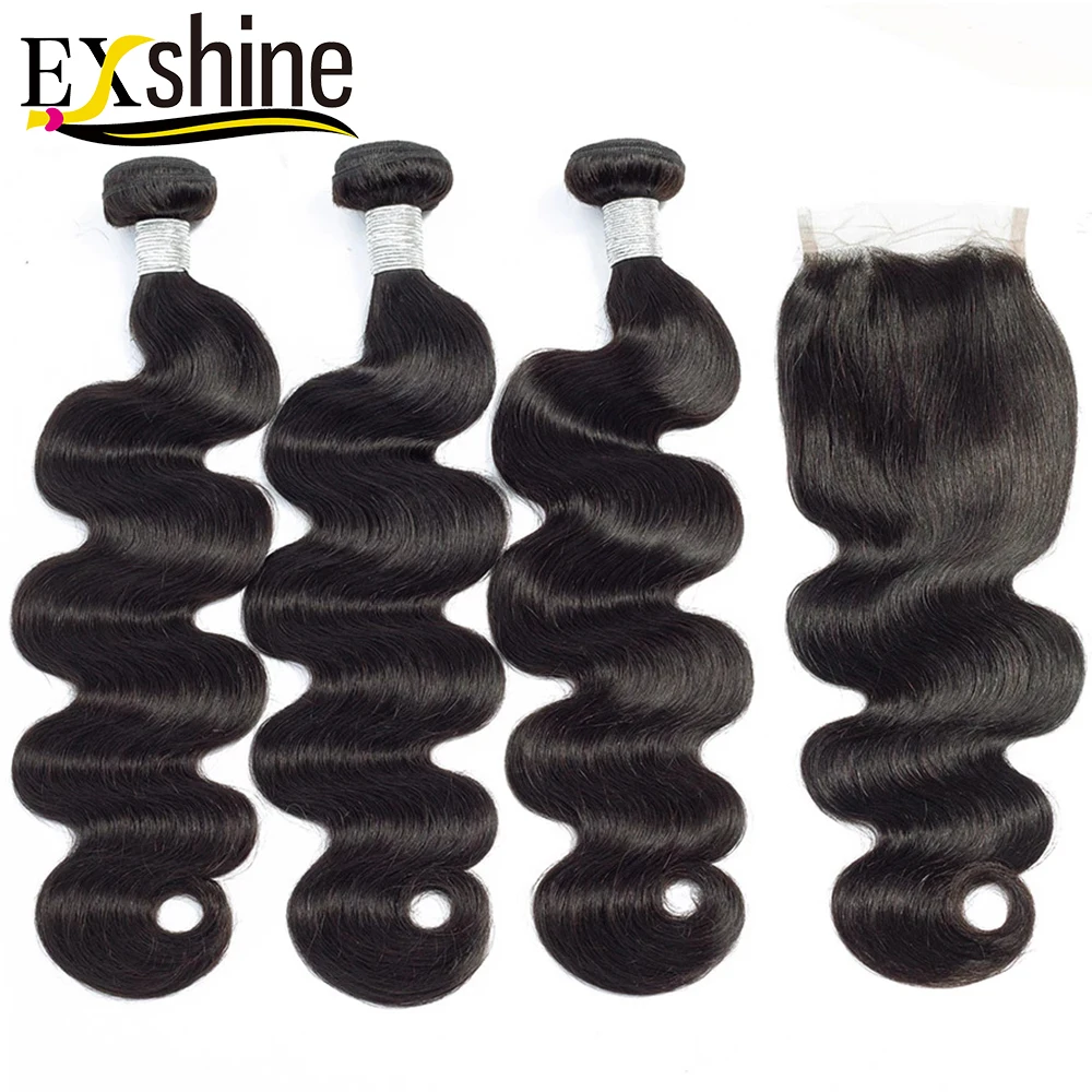 

Exshine Mink Brazilian Human Hair Weave Bundles with Closure,Virgin cuticle aligned human hair extensions,3 bundle with closure