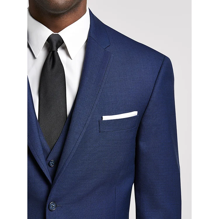 Custom Men's Wool Slim Fit Blue Business Wedding Suits For Groom Pant