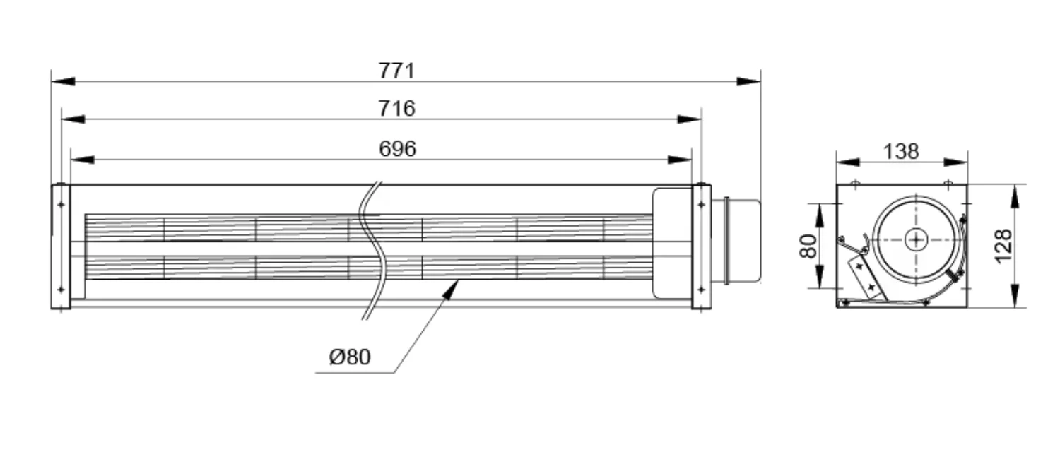 Cross Flow Fan, 12V/24V, Aluminum, Tangential - detail 12