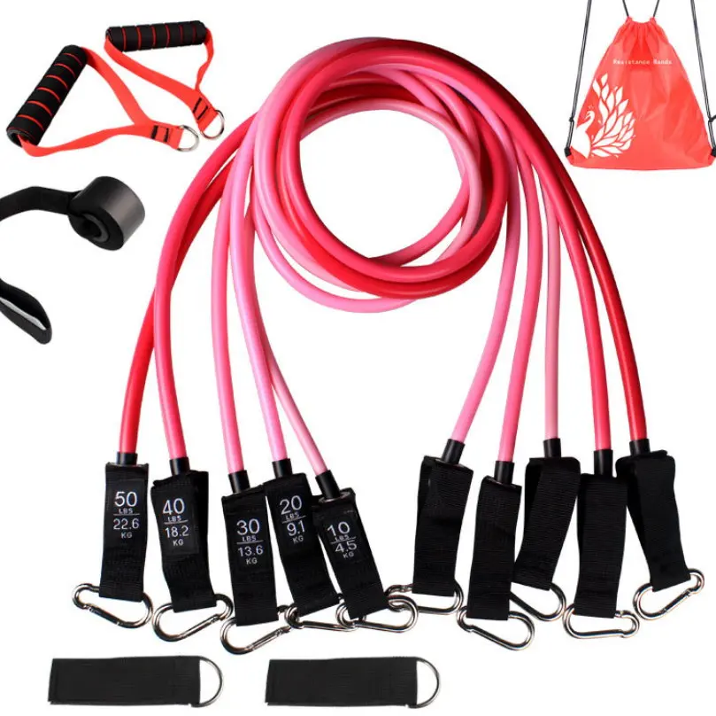 

Fashionable gym tubes resistance belt set Expander Yoga Exercise fitness exercise bands with handles, As picture