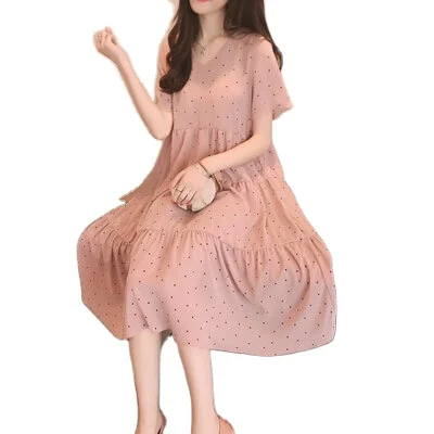 

Maternity wear summer new chiffon mid-length polka dot maternity dress