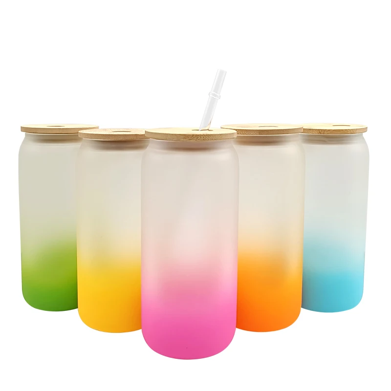 

16oz Sublimation Blanks Gradient Color Glass Frosted Gradient Tumblers Water Bottle