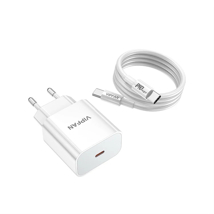 

VIPFAN factory price i phone pd type c 20w usb c fast wall charger uk plug and cable fast charging 20 watt, Black/white