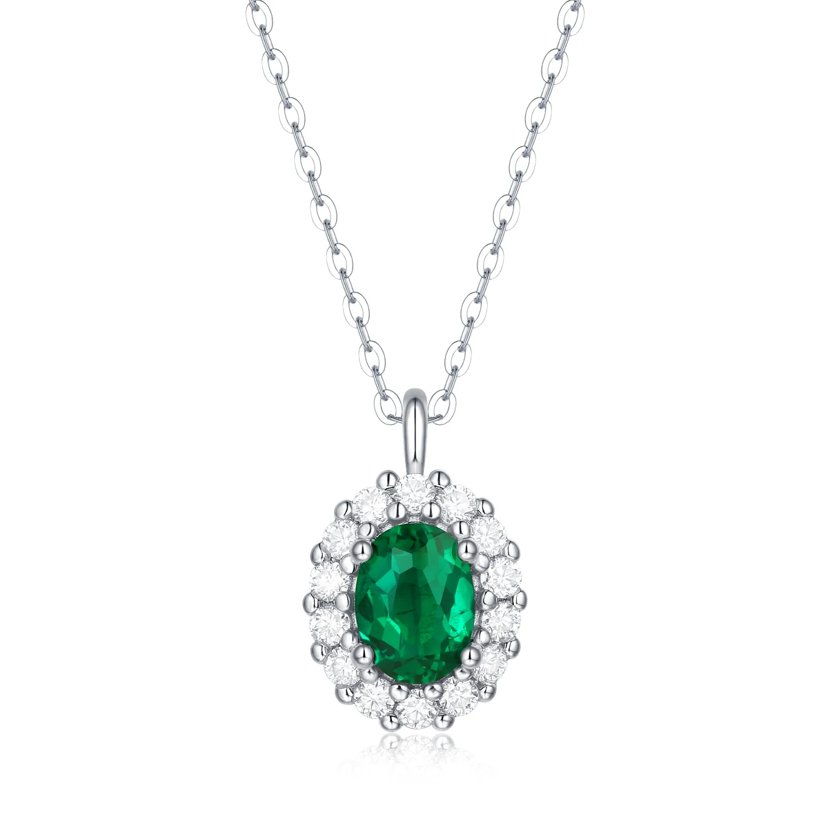 

Wholesale Cheap Sterling Silver 925 1.5 Carat Oval Cultivate Emerald Gemstone Pendant Necklace For Women High Quality Jewelry