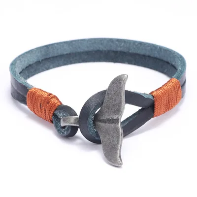 

Antique Handmade Leather Bracelet Fancy Whale Tail Viking Bracelet For Men Armband Jewelry Homme erkek bileklik, As the picture