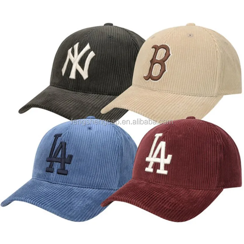 

2021 New Fashion Style Corduroy NY Baseball Hats Unstructured American League LA Baseball Caps Boston Strapback Dad Hats, Custom color