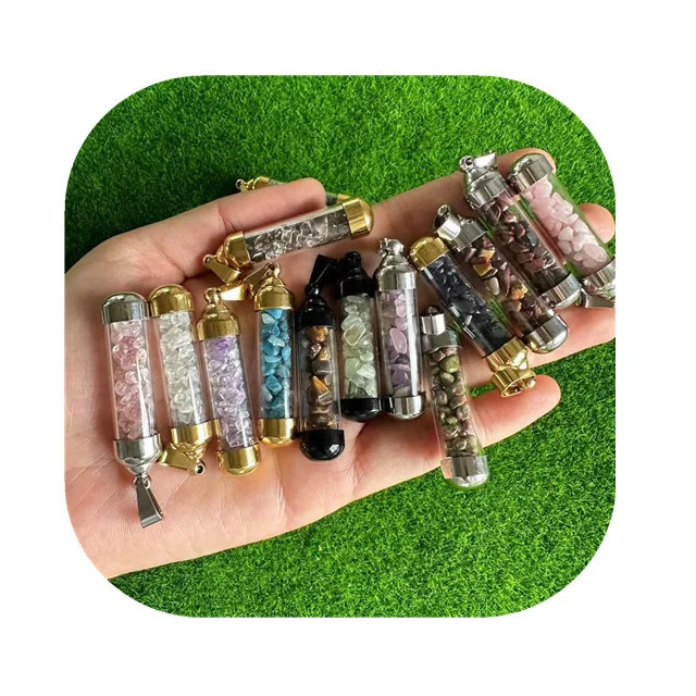 

New arrivals spiritual products fashion jewelry natur Titanium steel mixed quartz crystal chips pendants for gift