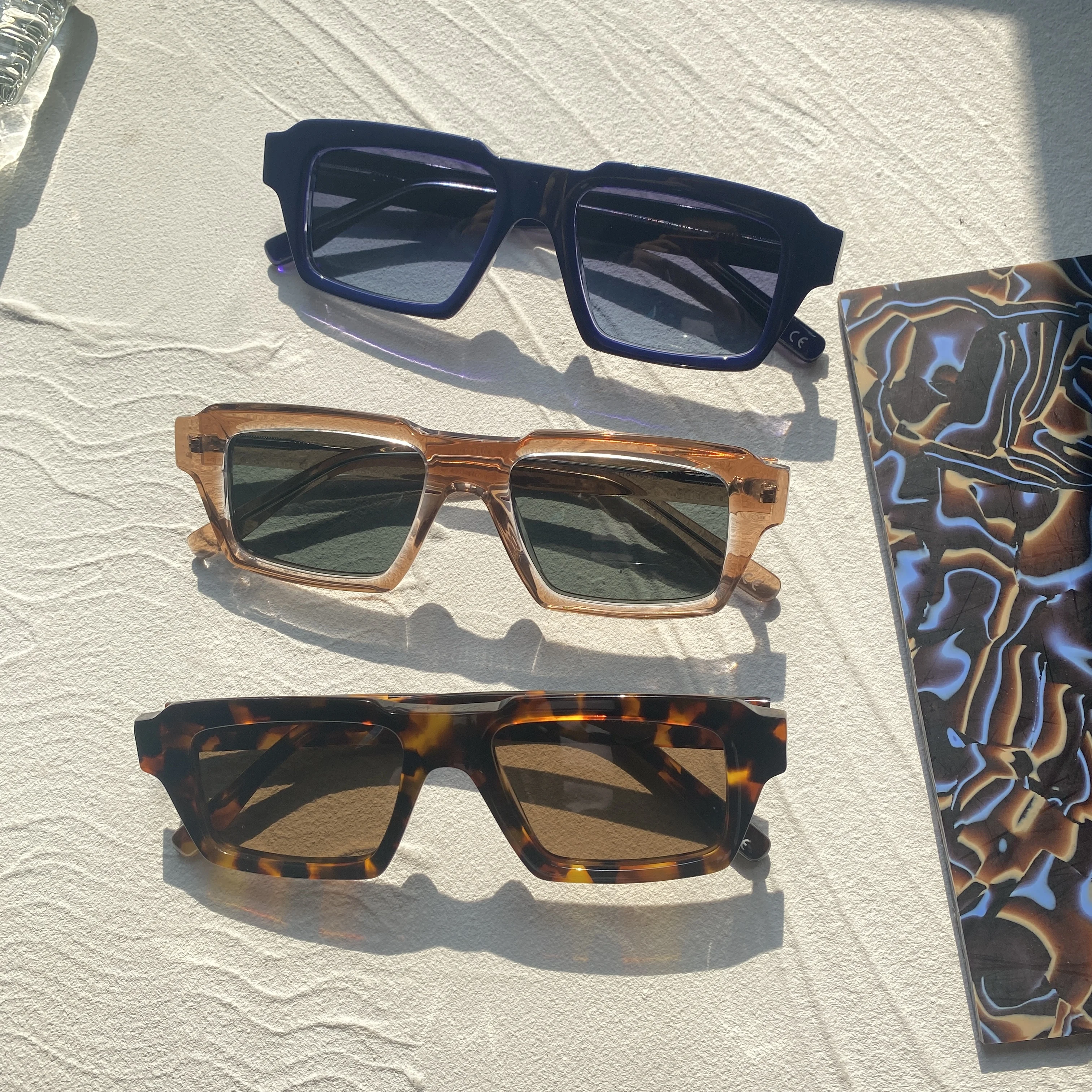 

2023 Hot Sale Men Fashion Branded Bevel Rectangle Square Uv400 Polarized Shades Acetate Sunglasses