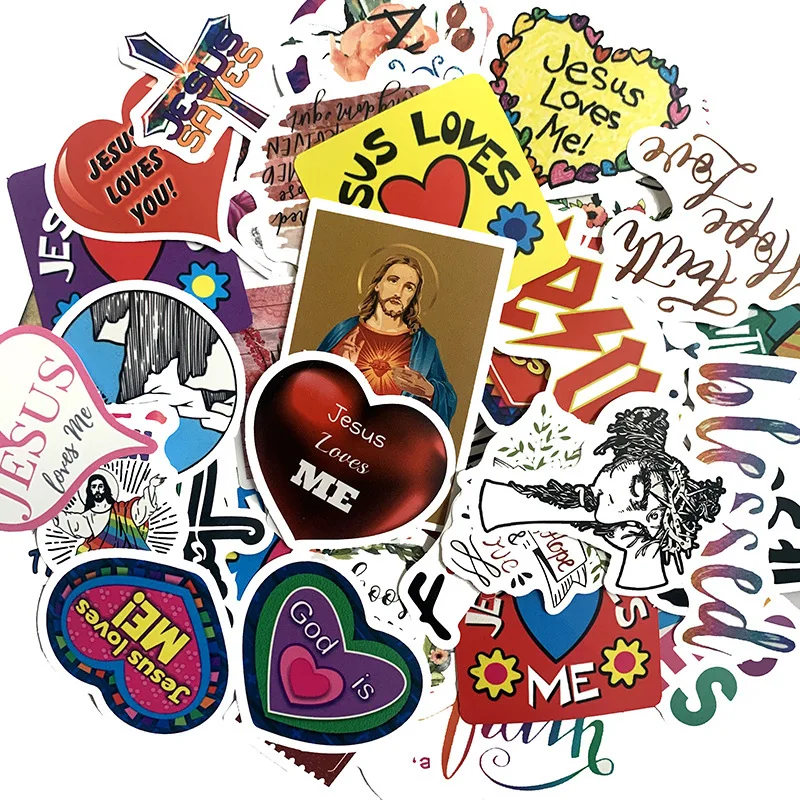 

50PCS Jesus Retro Love Cartoon sticker Text Waterproof Car Sticker Decorative Electric Car Computer Sticker, Cmyk