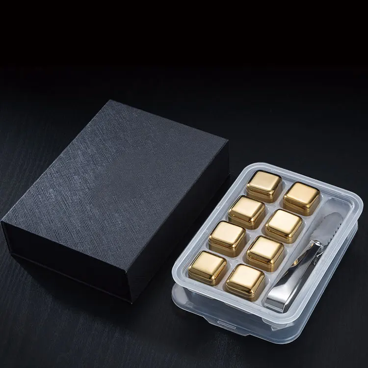 OEM gift box with 8pcs golden whiskey ice cube reusable chilling stones