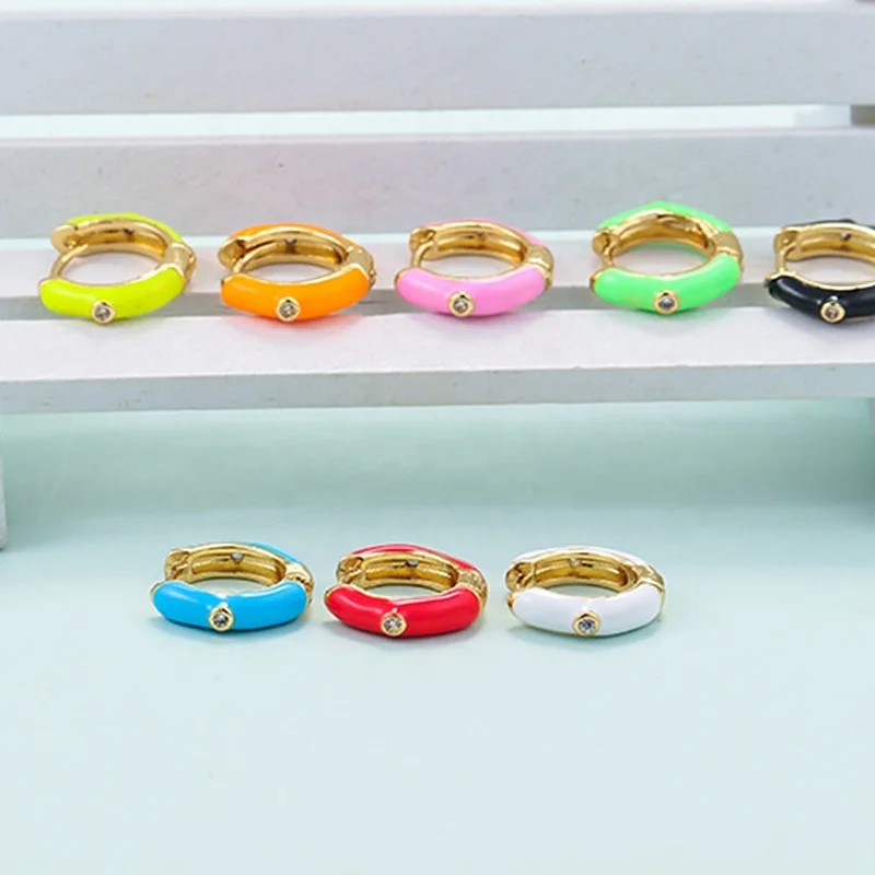 

Vintage Y2k Jewelry Enamel Black Colorful CZ Round Huggie Earrings Stud Gold Plated Statement For Women 2021