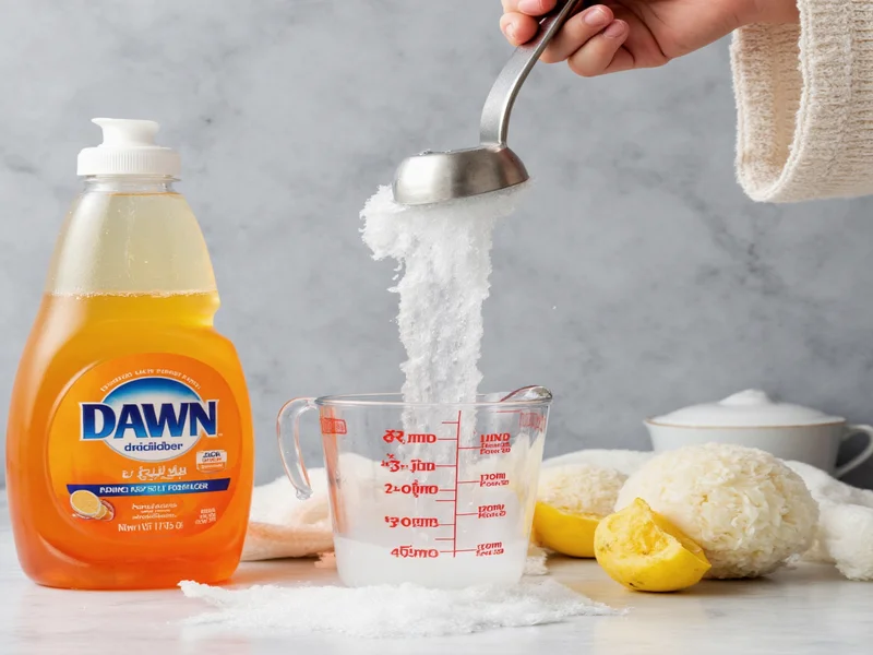 Mixing Dawn power wash solution in measuring cup
