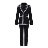 

new arrival fashionable beading slim fitting blazer and rivet beading bodycon pencil pant two pieces business woman blazer suit