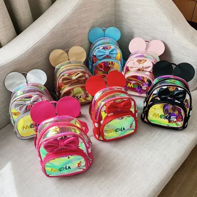 

Students Fashion School Bags Boys Girls Mickey Backpacks Silvery Gold Toddler Bowknot Laser Backpack Kindergarten Backpacks