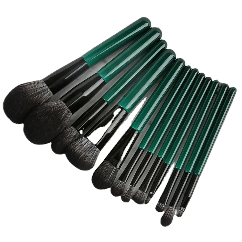 

HZM 12PCS Custom GEM Green Makeup Brush Set Daily Make Up Beauty Fashion luxury private label makeup brushes manufacturers