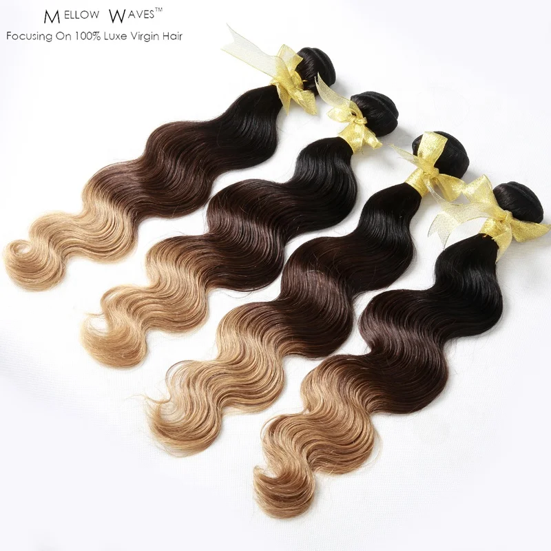 

Mellow Waves Wholesale Bundles Virgin Ombre Color T1B-4-27 Hair Raw Remy Body Wave Hair Bundles Colored Indian Weaving For Women