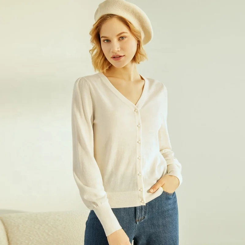 

Womens Luxury Clothing V Neck White Knit Cardigan Cashmere Wool Sweaters For Women Winter