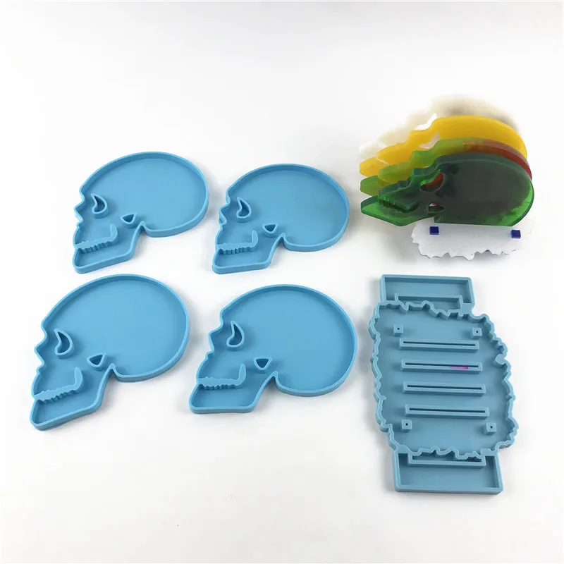 

5377 1005-3 skull Handmade silicone coaster molds for resin, Random