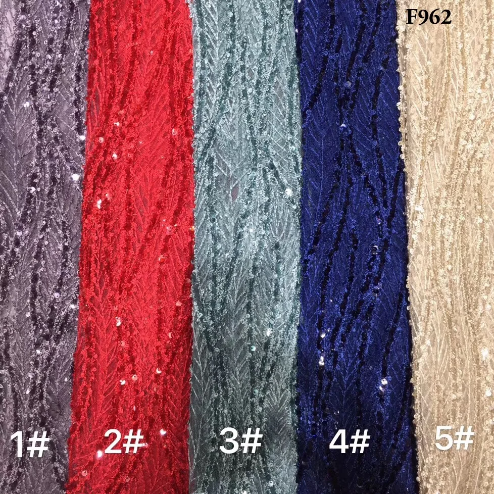 

2020 Newest Style Couture French Lace Beaded Lace Fabric Embroidery Beaded Sequined Lace Fabric F962, Gold,blue,green,purple,red