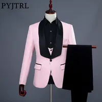 

Three Piece Wedding Fashion Brazer Suit Slim Fit Tuxedos For Men Shawl Lapel White Jacquard Prom Party Wear