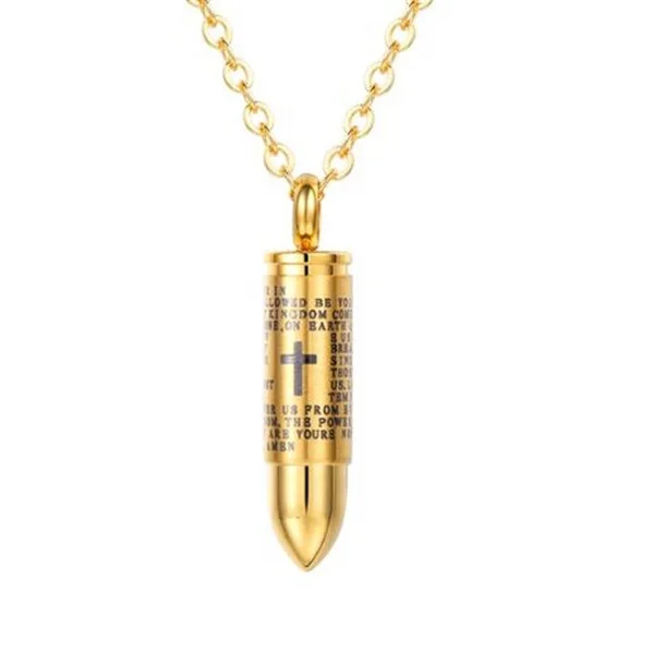 

Yiwu Aceon Stainless Steel Small Cremation Bullet Urn Pendant Necklace With Lord's Prayer and Cross Engraving Pendant