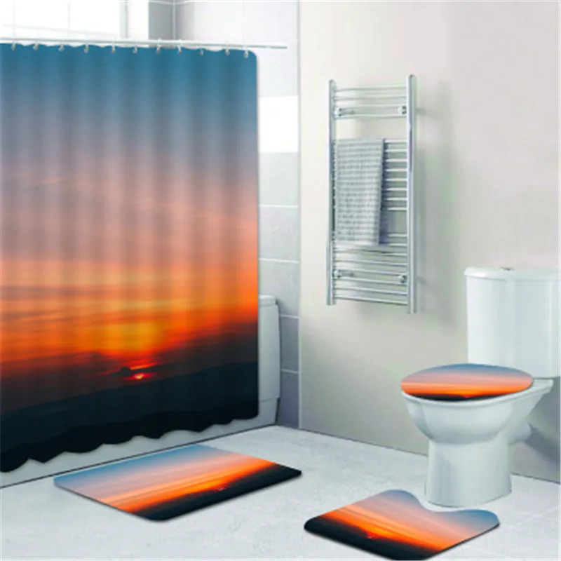 

New printed shower curtain floor mats household bathroom toilet combination two-piece absorbent non-slip mat, Picture