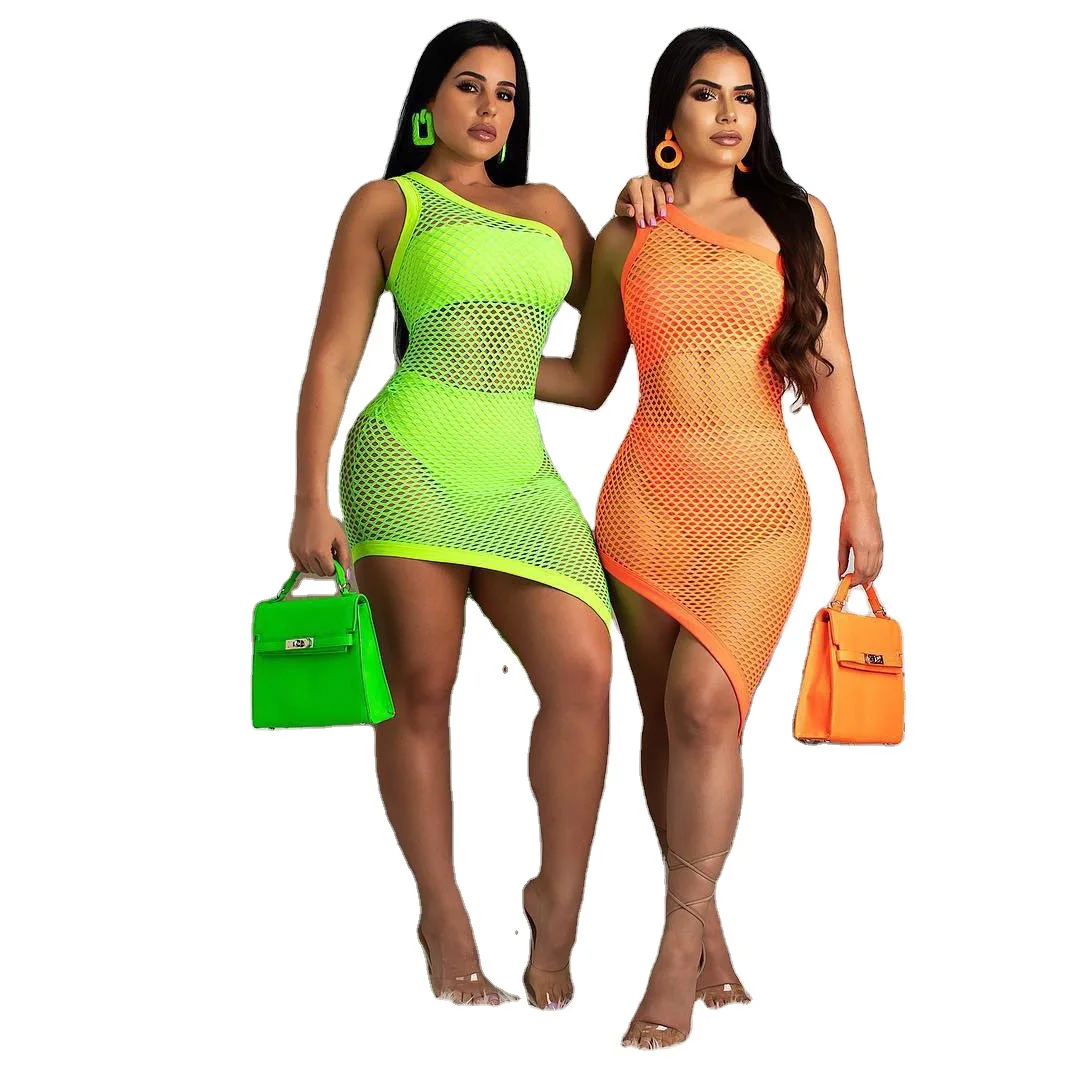 

2021 Transparent Micro Bikini Neon Mesh three Piece Swimsuits