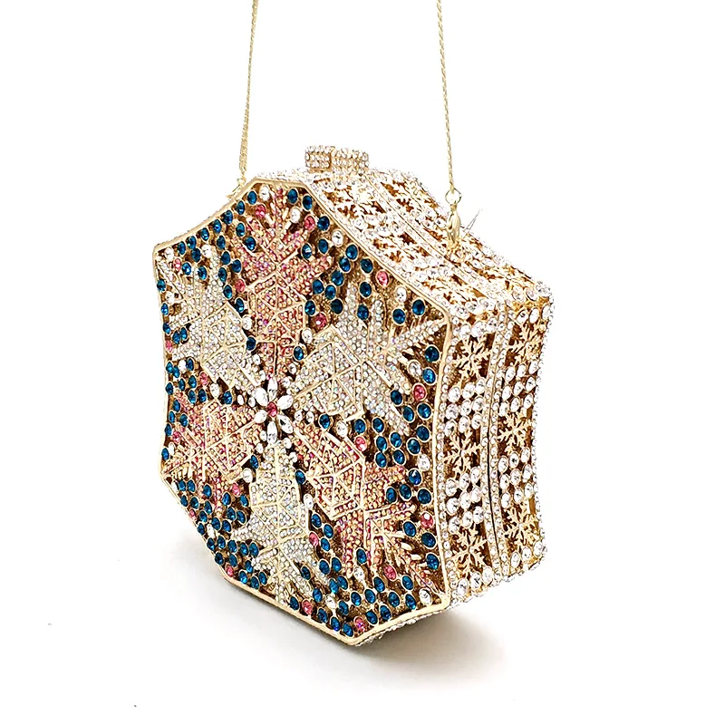 

Fashion winter funny bag women evening party bridal wedding handbag hollow out classical snow crystal purses